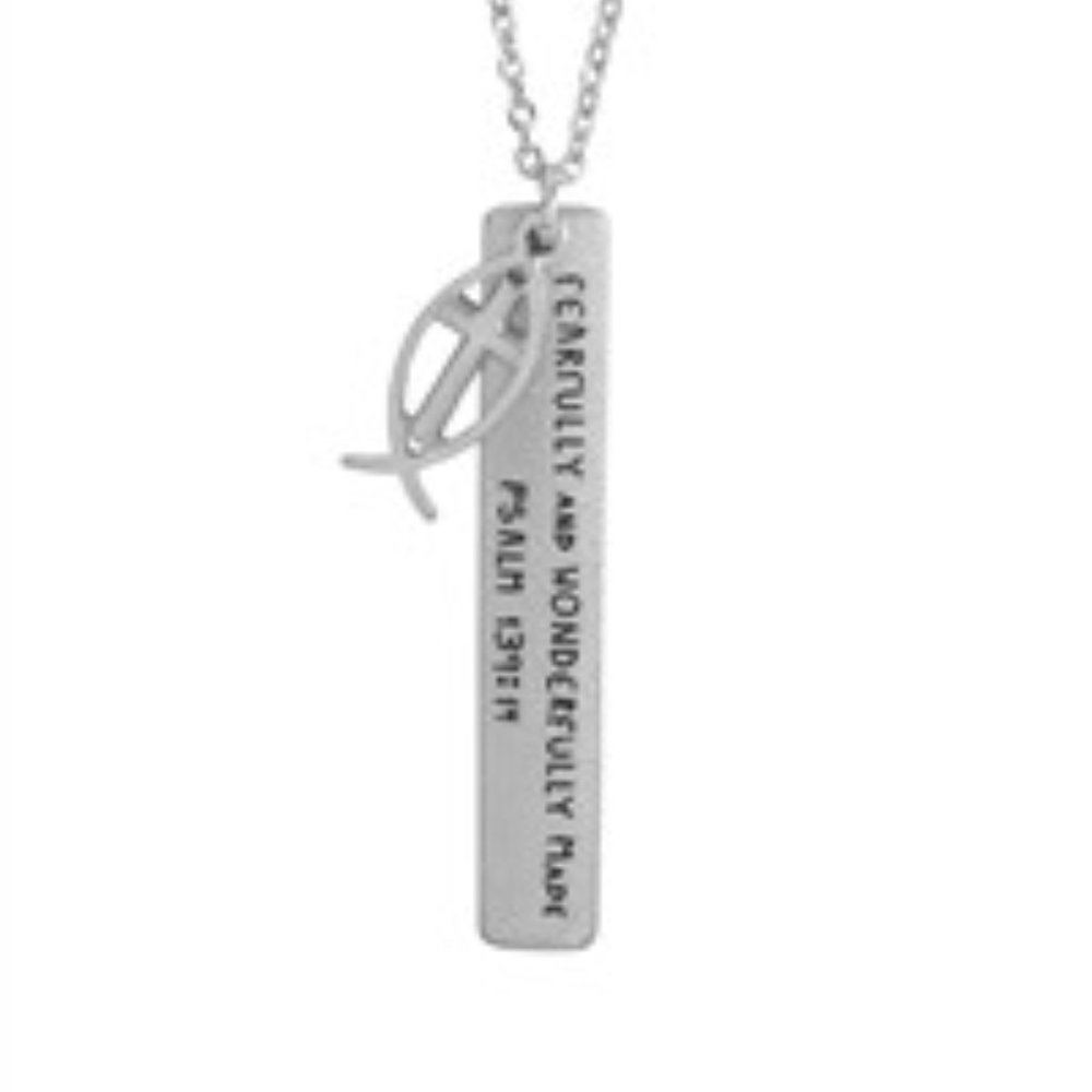 Fish Cross Necklace "Fearfully and Wonderfully Made Psalm 139:14"